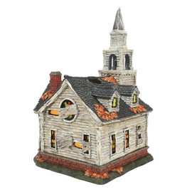 Department 56 Elvira Mistress of The Dark Village Fallen Church of Fallwell Lit Building and Figurine Set, 10.67 Inch, Multicolor