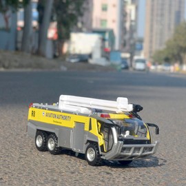 Ailejia Airport Fire Trucks Toy for Boys Fire Engine Toys Fire Engine Pullback Friction Toy Airport Rescue Diecast Vehicle Model (Yellow)