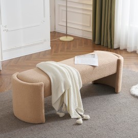 Christopher Knight Home Neapo Oval Ottoman, Upholstered Bench Ottoman, End of Bed Oval Bench Chair, Soft Fabric Footstool, Spacious Seating Chair for Living Room Bedroom Hallway, Light Camel