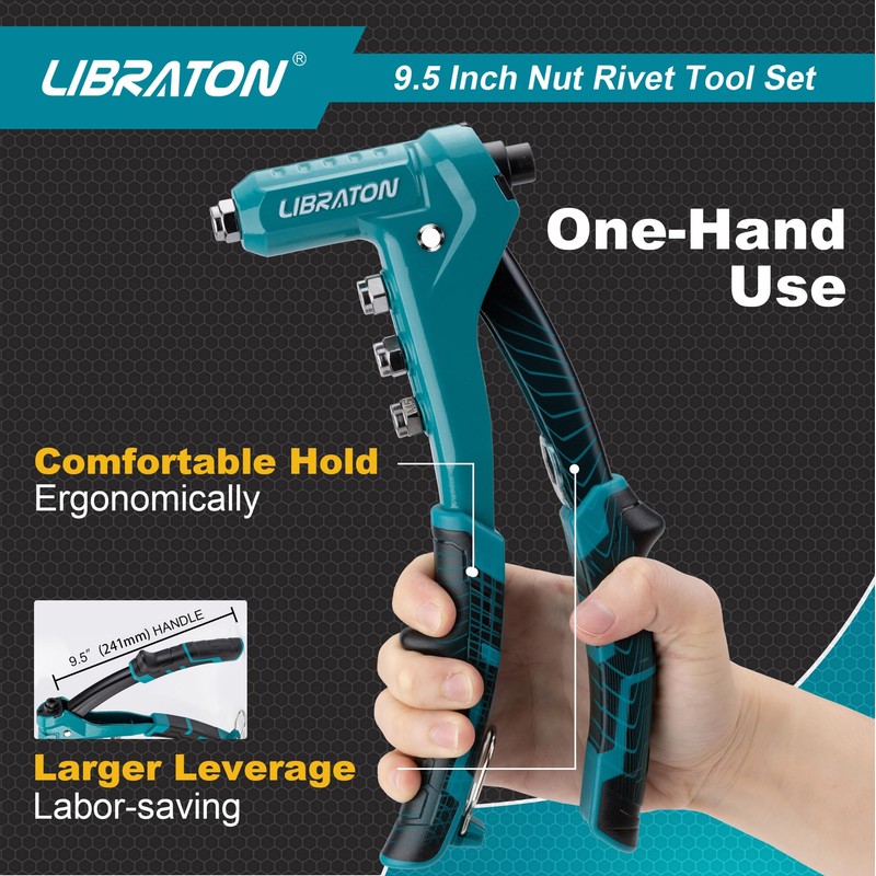 LIBRATON 9.5" Rivet Nut Tool, One-Handed Rivet Nut Gun, Hand