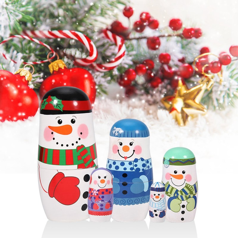 5pcs Christmas Handpainted Cute Wooden Matryoshka Dolls Russian Nesting Dolls
