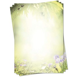 Lysco Natural 5127 Design Letter Paper DIN A4 25 Sheets Green Paper "Colourful Summer Meadow Grass Colourful Flowers Leaves