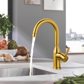 WOWOW Brushed Gold Bar Sink Faucet Single Hole Bar Faucet 1 Handle Small Kithcen Faucet for Wet Bar and RV Sink