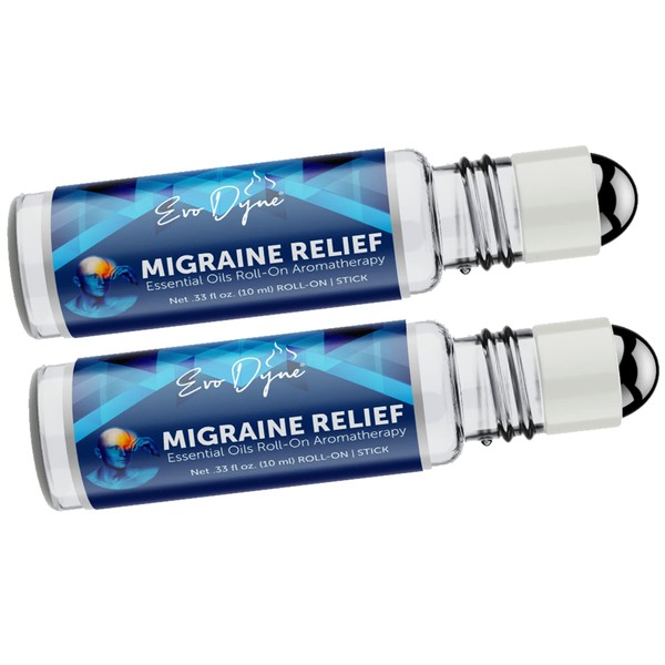 2-Pack Migraine Relief Stick, (0.3 OZ / 10 ML Roll-On Bottle), Made in The USA | Headache Relief - Essential Oil, Aromatherapy Stick – Made with Peppermint & Spearmint Grade Oil by Evo Dyne