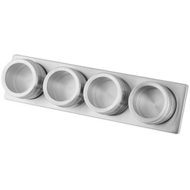 Fackelmann 42122 Magnetleiste mit 4 Dosen, Aufbewahrung für Gewürzdosen, Gewürzregal zur Anbringung an der Wand (Farbe: Silber/Transparent), Menge: 1 Leiste, 4 Dosen