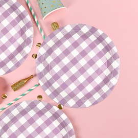 HFBOBP 50 Stück Gingham Teller, 18cm karierte Pappteller kariert Dessertteller Einweg Party Teller Geschirr Geschirr für Picknick Hochzeit Geburtstage Camping Party Supplies Dekorationen (Rosa, 18cm)