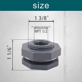 Horiznext NPT1/2 PVC Bulkhead Fitting, Plastic Pipe Connector for rain Barrel Garden Hose Adapter Spigot kit Water Tank Gallon Drain Bucket (pack of 4 pcs)