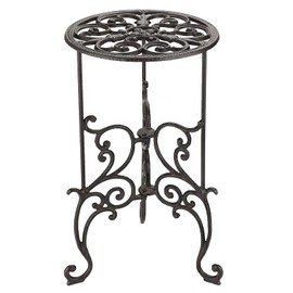 OwnMy Heavy Duty Cast Iron Plant Stand Indoor Outdoor Vintage Wrought Iron Round Flower Pot Holder Stand, 19.3" Tall Decorative Large Potted Plant Stand for Home Garden Patio, Retro-Brown