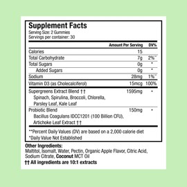 Plant People Plant People WonderGreens Veggie Gummies Super Greens with Probiotics Multivitamin Support Gummy for Wellbeing, Energy, Immune and Gut Health, Green Apple Flavor (60 Count)