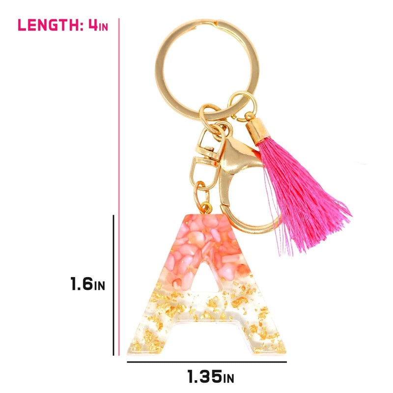 Rohans Pink and Gold Resin Alphabet Initial Letter Keychain, Bag