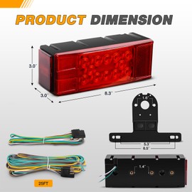 GOOACC Rectangular LED Trailer Light Kit 2PCS Stop Brake Turn Tail Light Side Marker License Plate Light IP68 Submersible LED Light for 12V Trailer Boat Camper RV Truck Snowmobile