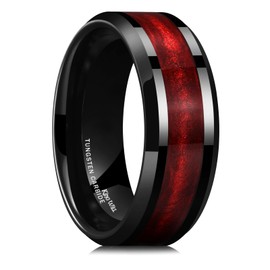 King Will Tungsten Carbide Wedding Band for Men - 8mm Black High Polished Wedding Band with Blue Green Sand Inlay for Everyday Wear Comfort Fit Men Size N to Z, Tungsten Carbide, No Gemstone