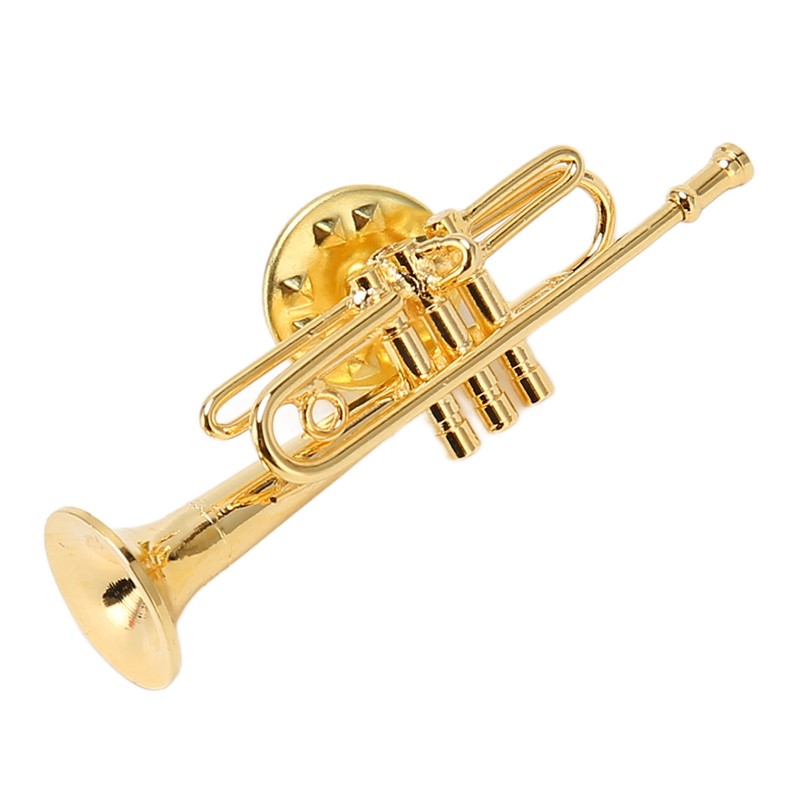 Gold Miniature Trumpet Shaped Lapel Brooch Pin Brass Exquisite Mini