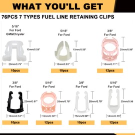 Siptenk 76 PCS Fuel Line Retaining Clips, 3/8" 5/16" OD Fuel Line Repair Kit Retainer Clips for Ford GM & Chrysler 7 Types Nylon Clips Assortment Kit