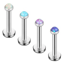 Ruifan 2mm Opal Jeweled Internally Threaded Stainless Steel Labret Monroe Lip Ring Tragus Helix Earring Stud 16G 1/4" 6mm 4PCS