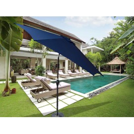 The Fellie Deck Umbrella, 9 ft Market Umbrella with Crank Lift, Outdoor Tale Umbrella for Patio Balcony Backyard Garden Lawn Pool Deck Furniture Sets Sun Shade UV Protection, Navy Blue