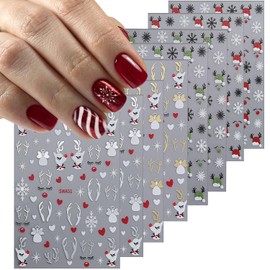 TBRZTR Christmas Nail Art Stickers 3D Self-Adhesive Snowflake Nail Art Decal Cute Elk Santa Hat Love Heart Design Nail Decoration Nail Art Supplies for Women Winter Festival Nails (8 Sheets)