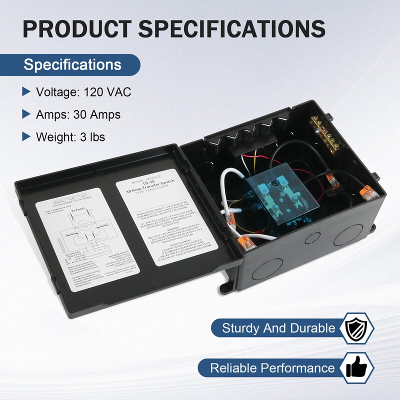 JDMSPEED For Inverter TS-30 30 Amp Automatic Transfer Switch Black