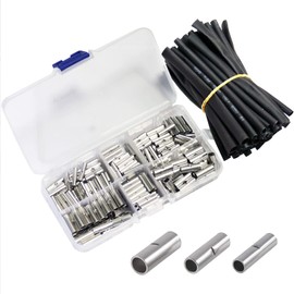 Pastall Non Insulated Butt Connectors Kit 200pcs 22-10 Gauge Uninsulated Butt Connector 22-18AWG, 16-14AWG, 12-10AWG, Electrical Wire Crimp Ferrule Terminals with 45pcs Heat Shrink Tube