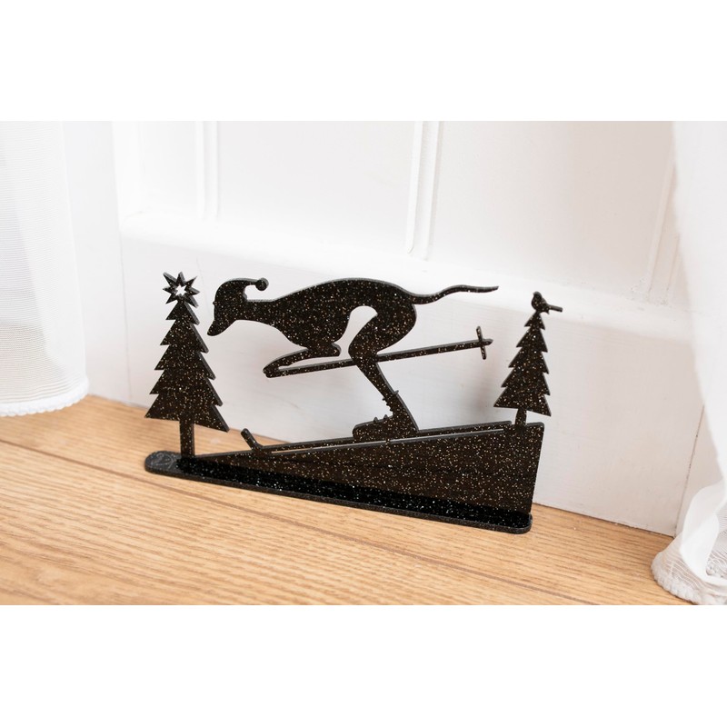 Skiing Whippet Greyhound Silhouette Ornament - Handmade Festive Decor for