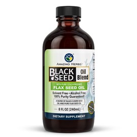 Amazing Herbs Cold-Pressed Black Seed and Flax Seed Oil Blend - Gluten-Free, Non-GMO, High in Omega 3, 6, & 9, Supports Joint, Brain, and Heart Function - 8 Fl Oz