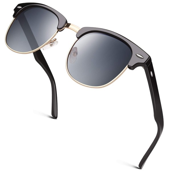 GQUEEN Horn-Rimmed Half Frame Retro Polarised Sunglasses for Men and