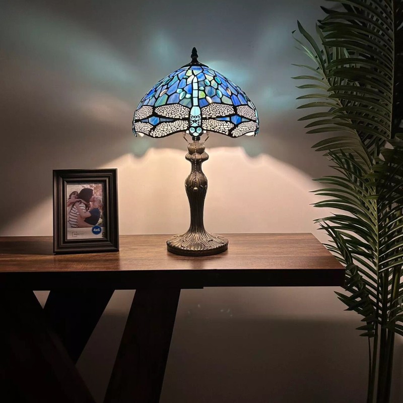 Enjoy Decor Lamps Tiffany Style Table Lamp Blue Stained Glass