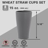 EI 8pcs Dark Grey Wheat Straw Cups,15oz Plastic Reusable Cups,Unbreakable