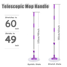 Midremer Extended Spin Mop Replacement Mop Handle, Upgraded 60-inch 360 Degrees Rotating Telescopic Replacement Mop Stick for Spin Mop Bucket Cleaning System Floor Cleaning (Plastic Disc, Blue)