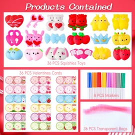 MGparty 36 Pack Valentine Day Gifts Cards with Mochi Squishies Toys for Kids Kawaii Animal Mochi Valentines Stress Relief Fidget Toys Classroom Exchange Prizes