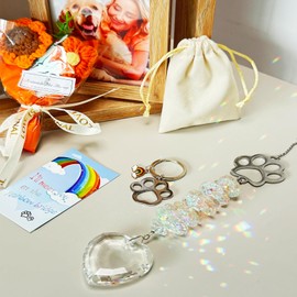HOOHONOR Dog Memorial Suncatcher Colorful Sunlight, Loss of Dog Pet Sympathy Gift, Rainbow Impressions for Pet Loss, Thoughtful Dogs and Cats Remembrance, Bereavement Gifts 4.5cm Pet Paw