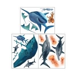 Create-A-Mural Shark Wall Decals ~Awesome Shark Sea Life & Sunken Pirate Ship Great White & Hammerhead Shark Wall Stickers, Vinyl Art for Boys Room Decor Peel & Stick Bedroom Art, Playroom Birthday