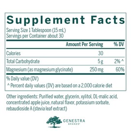 Genestra Brands Magnesium Glycinate Liquid | Supports Normal Muscle Function and Helps Metabolize Carbs and Proteins | 15.2 Fl Oz | Apple Pomegranate Flavor