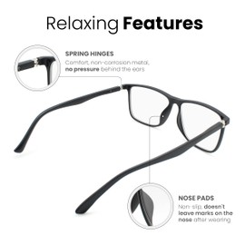 2SeeLife-Gafas de lectura de marco grande negro mate para hombres para lucir modernas con alta visión Lectores resistentes y duraderos para hombres Bisagras de resorte cómodas para todas las formas de