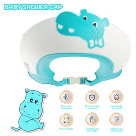 FUSACONY Baby Shower Cap Shampoo Cap for Kids Baby Hair Washing Shield Adjustable Bath Visor Face Shield for Toddler Kids Boys Girls Shower Hat to Stop Water in Eyes Hippo (Blue)