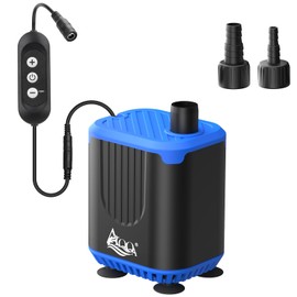 AQQA DC Aquarium Water Pump with Controller,4 Flow Adjustable,Feed Mode,IP68 Submersible Quiet Fish Tank Pump,3 Nozzles for Pond Fountain Statuary Hydroponics Freshwater Saltwater 10W 110V-240V