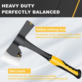 Drywall Hammer with Milled Face, 14 oz Wall Board Tool | Lightweight Hammer and Axe Combo Onepiece Steel Hammer Axes (Yellow)