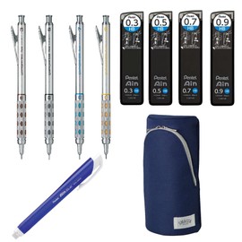 Four Graphgear 1000 Mechanical Pencil Set- 0. 3mm, 0. 5mm, 0. 7mm & 0. 9mm / Four Rerill Leads/Pen-type Triangle Eraser/Sonic Sma Sta Navy Blue Pen Telephone Case