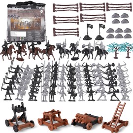 Medieval Knights Toys 110PCS Ancient Soldier Warriors Figures Toy Army Men Action Figure Playset Plastic Military Base Set Toy with Cavalry Arrow Tower Storage Bag for Boys Girls Kids