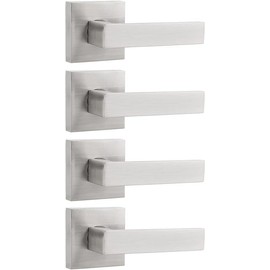Probrico 4 Pack Half Dummy Door Handles in Satin Nickel, Non-Turning Function Door Levers Set,Square Bar Modern Style,Single Dummy,Universal Handing,Heavy Duty