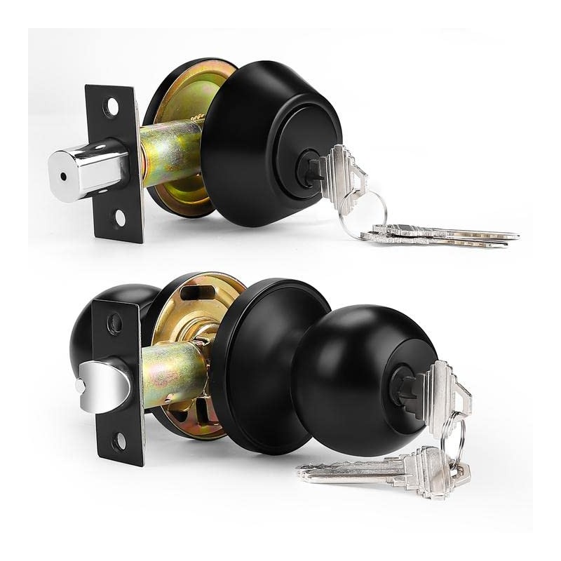 Probrico Keyed Alike Entry Door Knobs with Single Cylinder Deadbolt