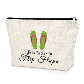 Sazuwu Flip Flop Themed Gifts for Women Makeup Bag Beach Birthday Gifts for Her Friend Christmas Graduation Cosmetic Travel Pouch