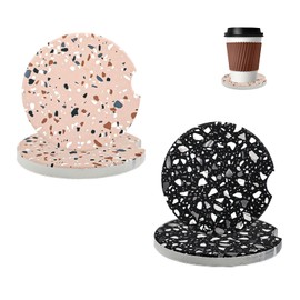 4 PCS Ceramic Car Coasters, 2.56 Inch Absorbent Anti Slip Cup Holder Coasters for Car with Cork Base for Most Standard-Sized Cup Holder (Black, Pink)