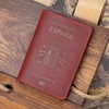 Porta pasaporte español, portadocumentos de piel vaca, tarjetero retro for