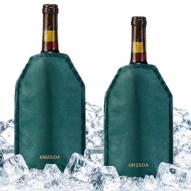 Wine Chiller Sleeve Reusable Gel Wine Bottle Cooler Sleeve, Teal Dark Green Stretch Iced Wine Cooler Cover for Red White Wine Champagne, No Condensation for Party Picnic Travel(2PCS Emerald green)