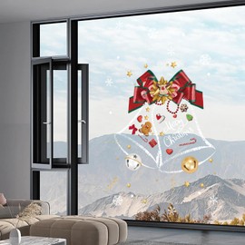 Christmas Window Clings Decorations Cartoon Merry Christmas Window Stickers for Glass Window Xmas Bell Snowflake Elk Gingerbread Man Window Clings Christmas for Holiday Party Window Decoration
