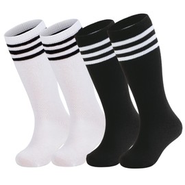 Zando 4 Pairs Toddler Knee High Socks - Black Soccer, Baseball, Dress, Long Sports Tube Socks for Boys Girls - School Uniform Stockings Black/White/Hot Pink/Pink 10-12 Years