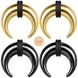 BodyAce 2Pairs Buffalo Ear Taper Kit, 2-12G Septum Pincher Tapers C Shape Nose Jewellery, Black Stretching Ear Piercing Expanded Septum Ring with O-Rings [12G(2mm)]