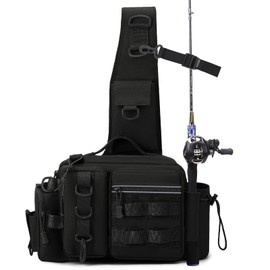 hzuisst Fishing Bag, Single Shoulder Fishing Tackle Bag with Rod Holder, Carp Fishing Tackle Bags, Camouflage Outdoor Carryall Bag, Heavy-Duty Oxford Fabric Water-Resistant Multi-Pockets Camping Pack