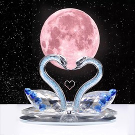 Crystal Swan, Crystal Swan Figurines, Couple Lover Swan Statues, Clear Crystal Swan Ornaments Collectibles, Paperweight Wedding Living Room Home Office Tabletop Decor Valentine's Day (5.5"/14cm, Blue)